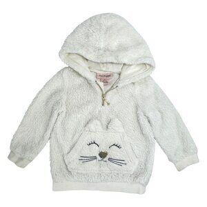 Juicy Couture White Faux Fur Hoodie Toddler Girl 2T Cat Face Kangaroo Pocket